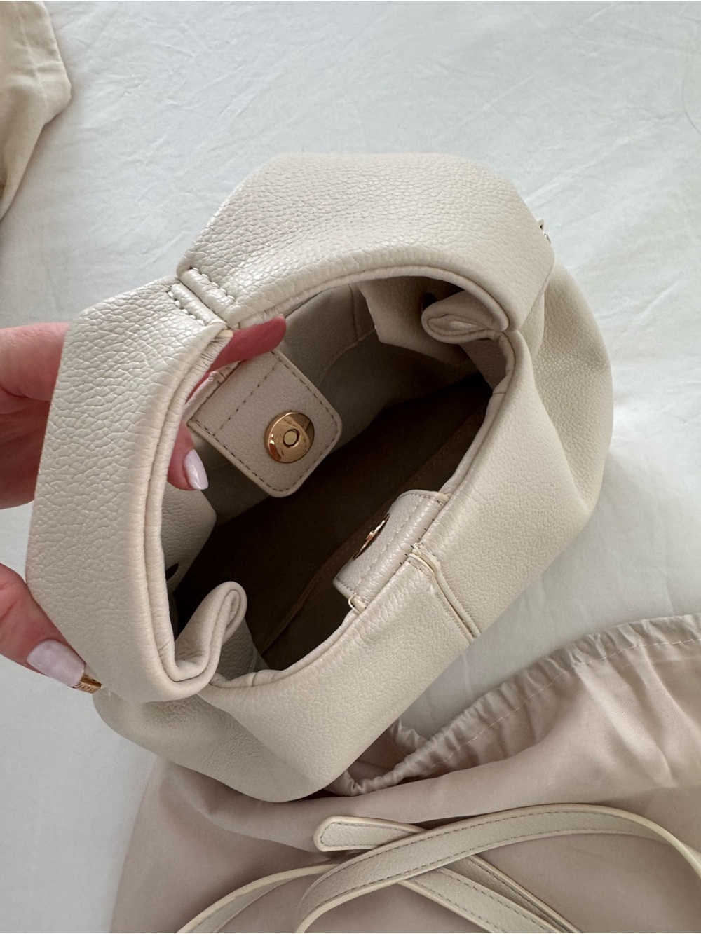 Polene Numero Neuf Mini Leather Shoulder Bag in Chalk - Picture 6 of 6